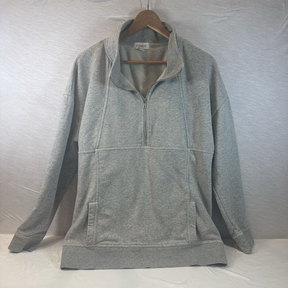 Evereve Sweatshirt Women’s Size L Large Gray Grey Pullover 1/4 Zip Athleisure